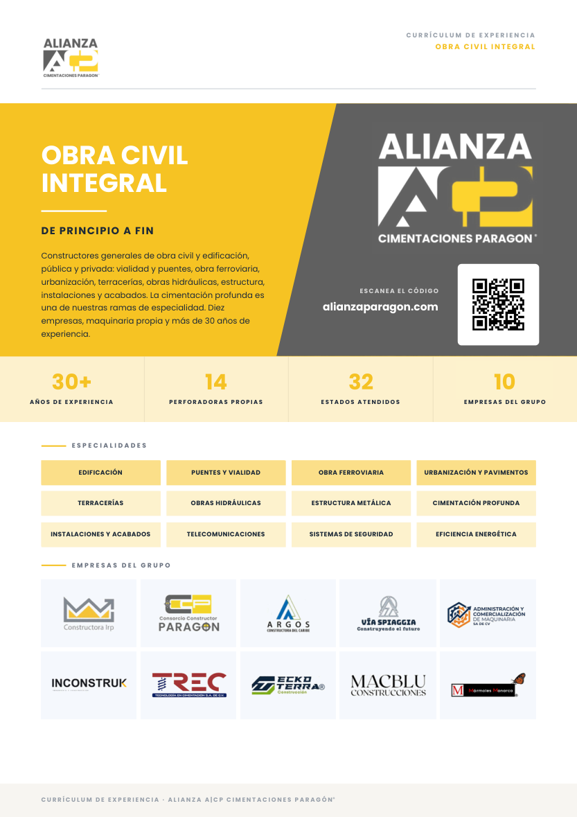 Portada del currículum de Alianza: obra civil integral